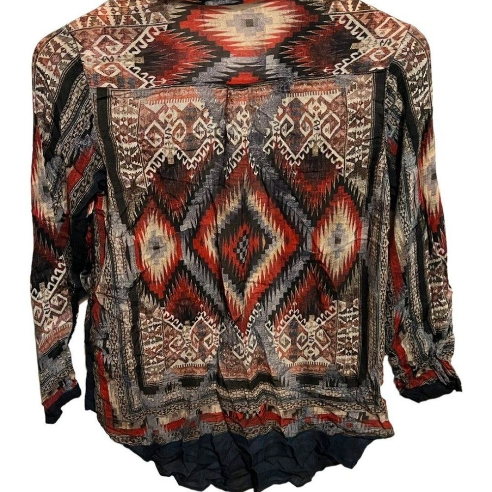 Zara Basic Aztec Style Button Down Long Sleeve Wo… - image 4